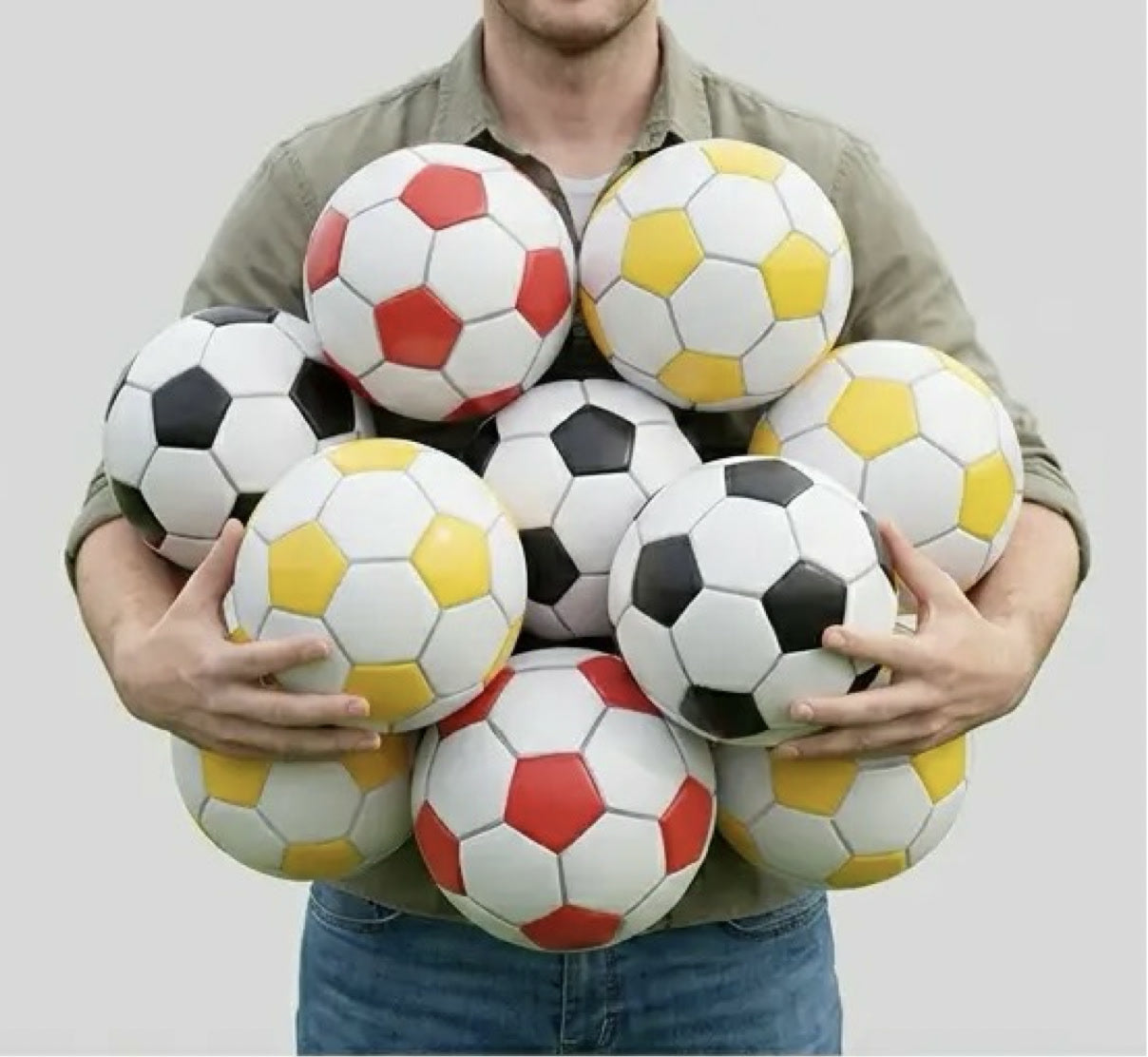 Nine inflated Velcro soccer balls for kickers