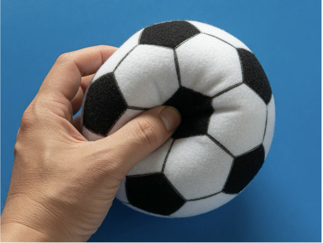 Hand-sized uninflated Velcro soccer ball for throwers